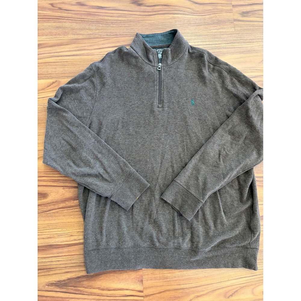 Polo Ralph Lauren Brown 1/4 Zip Mock Neck Sweater Preppy Old Money Classic XL